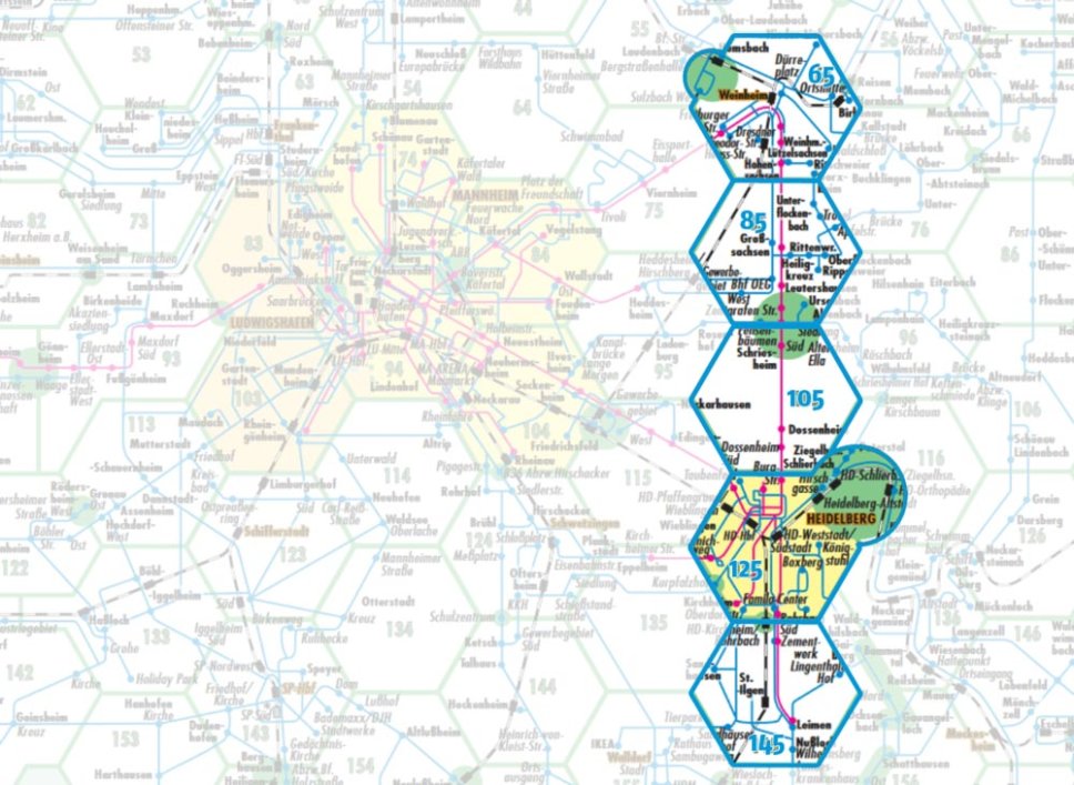 Grafik von 5 aneinandergrenzenden Waben